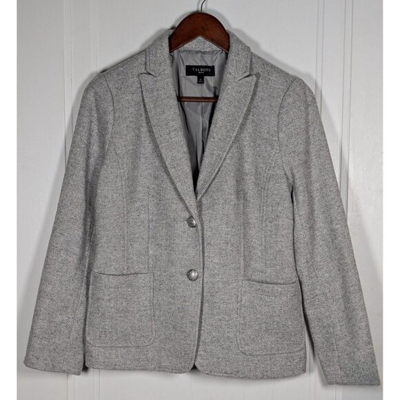 Talbots Gray Blazer 2 Button Notched Lapel Wool Blend Womens Size 8 Petite Work - Picture 1 of 4